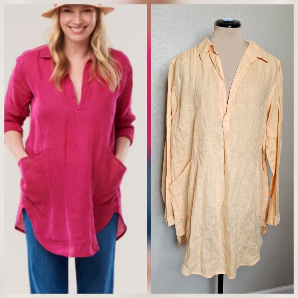 NWOT CP Shades Teton Linen Tunic Top Papaya Orange Long Sleeve Medium